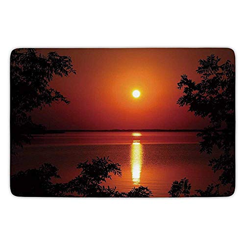 BagsPillow Bathroom Bath Rug Kitchen Floor Mat Carpet,Nature,Sunset Horizon Skyline Reflection on The Sea Rural Fresh Dramatic View,Red Scarlet Vermilion,Flannel Microfiber Non-Slip Soft Absorbent