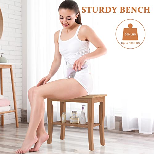 Domax Bamboo Shower Benches for Inside Shower - Bathroom Bench Seat Waterproof Wooden Shower Stool with Storage Shelf for Adults Elderly Seniors Wood Shower Chair for Bathtub or Small Spaces (Walnut) - Thumbnail 2