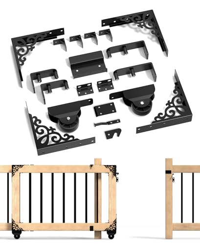 ULTDIYER Sliding Gate Kit Heavy Duty Decorative Rolling Gate Hardware Kit with Gate Latch for Smooth Secure Gate Operation Black