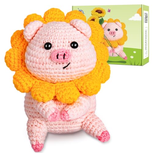 Image of Crochet Kit for Beginners, Crochet Kit w Step-by-Step Video Tutorials, Crochet Starter Kit Learn to Crochet Kits for Adults Beginners, Crochet Pig (40%+ Yarn Content)