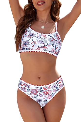 Bikini imprimé floral à haut court rembourré SHEKINI pour sculpter la silhouette à la mer