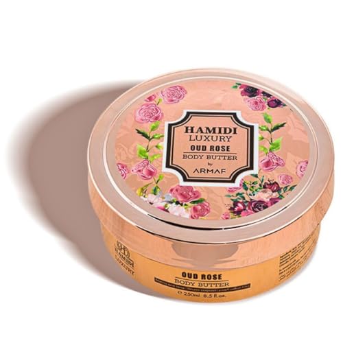 Hamidi Luxury Oud Rose Body Butter For Women 250ML (8.4 OZ) Ultra Moisturizing body butter For Dry Skin, Nourishing And Replenishes Dry Skin, Experience Deep Cleansing With Sweet Floral Scent