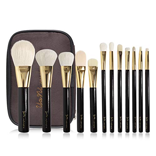 Eljjhah Juego de brochas de maquillaje de gama alta, 12 unidades, estilo TF, natural, para el cabello, sombra de ojos, cosmético, maquillaje, con bolsa de viaje