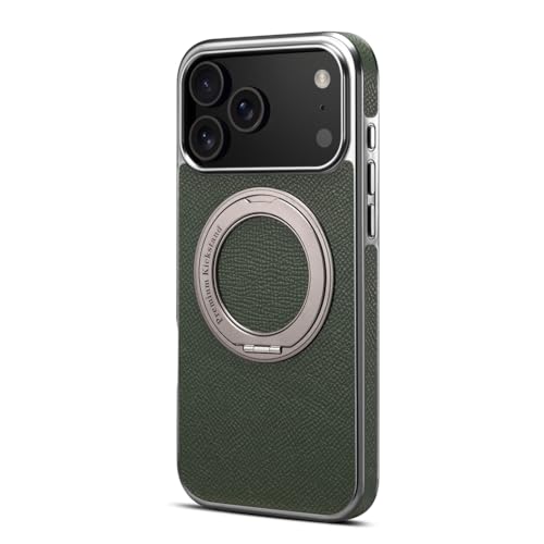 Coque iPhone 17 Pro antichoc en cuir vert étui magnétique anti-rayure avec anneau de maintien