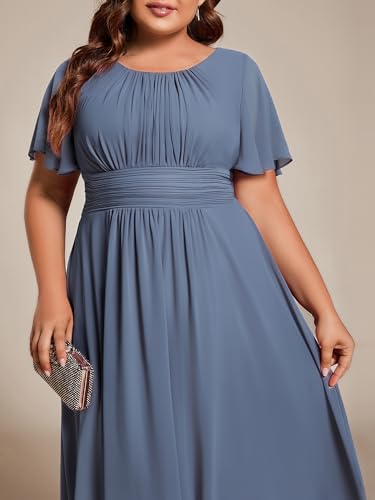 Image of Ever-Pretty Women's Plus Size Formal Wedding Guest Dresses for Curvy Women A Line Chiffon Midi High Low Cocktail Dress