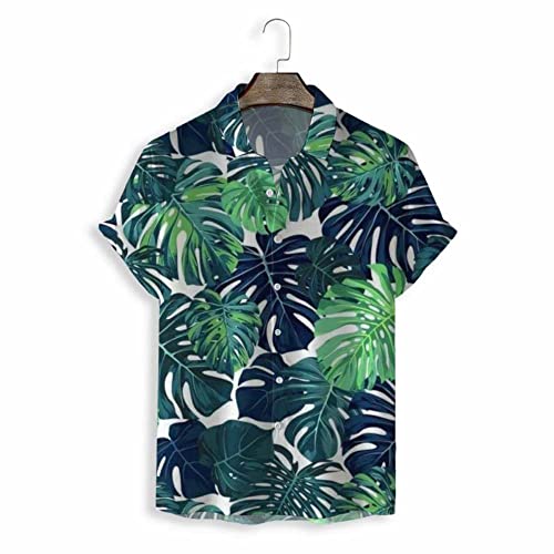 Chemise Hawaïenne pour hommes à manches courtes et imprimé tropical de plantes vertes