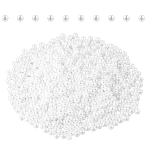 JJUNW 1000 perlas para manualidades, cuentas blancas de 4 mm, decoración de bricolaje, relleno de jarrón, bodas, fiestas de cumpleaños