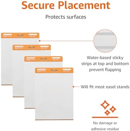 Amazon Basics Sticky Easel Flip Chart Pads, Rectangular, 4-Pack, 63.5 x 76.2 cm, White - 2
