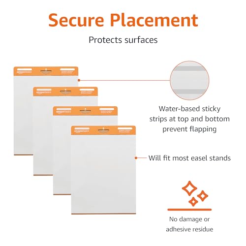 Image of Amazon Basics Sticky Easel Pads for Presentations, Whiteboard-Compatible, 25 x 30 Inch, Rectangular, White, 4-Pack