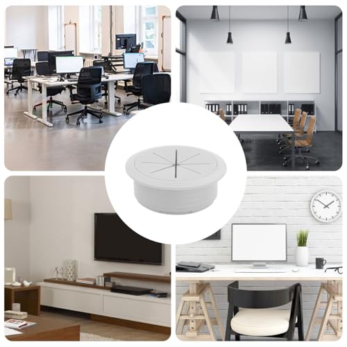 Mecmbj Kabeldurchführung Schreibtisch, 6 Stück, 60mm Kabeldurchführung Weiß mit Lochsäge, Runde Kunststoff Tisch Kabeldurchlass, für Schreibtische, Büro Arbeitsplatten