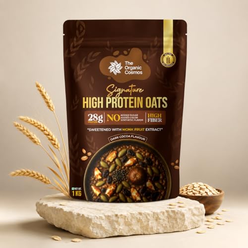 Image of The Organic Cosmos Signature High Protein Oats | 28g Protein | No Added Sugar | Dark Cocoa Flavour | Gluten Free | High Fiber | Sweetened with Monk Fruit Extract | 1kg