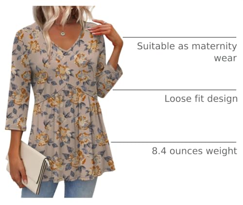 Image of OFEEFAN 3 /4 Length Sleeve Womens Tops 2026 Blouses for Women Dressy Casual Fashion Clothing V Neck Babydoll Tops Fall Outfits