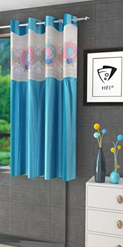 Image of LaVichitra Polyester Window Curtain with Designer Net (5ft, Aqua Blue) -1 Piece