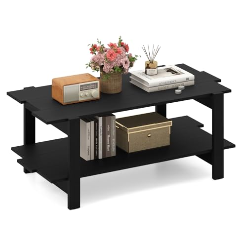 GIANTEX Table basse basse à 2 niveaux, table centrale irrégulière avec plateau de rangement ouvert, table rectangulaire à cocktail moderne pour salon,...