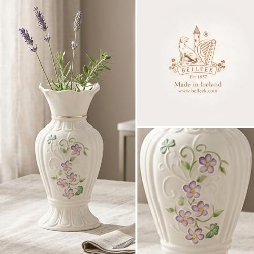 Belleek Irish Flax Vase - White Flower Vase Handcrafted Fine Parian China Irish Decor, 3.5" W x 7" H - Image 6
