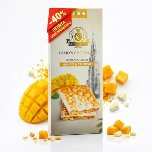 LAMO’S – Tavoletta di Cioccolato Bianco Mango Crunchy 80 g | Prodotto artigianalmente a Dubai | Cioccolato Svizzero Premium | Delizia Esotica