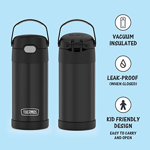 Garrafa infantil THERMOS FunTAINER de aço inoxidável com canudo, 350 ml, Preto