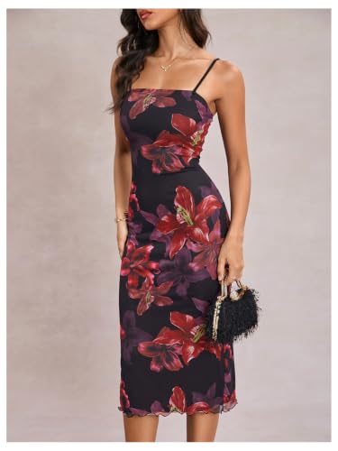 Image of BEAUDRM Women's Sexy Floral Plus Size Dress Date Night Club Cocktail Dress