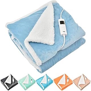 GlamHaus Heated Throw Electric Fleece Over Blanket Sofa Bed Large 160 X 130cm - 9 Heat and 9 Timer Auto Shut Off - Soft Reversible Design - Digital Control - Machine Washable (Aquamarine)