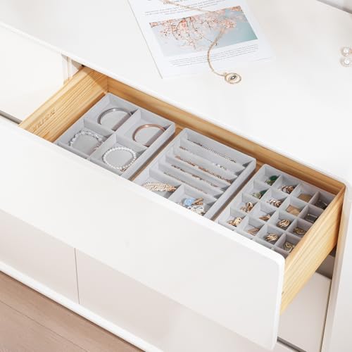 Image of ProCase Stackable Jewelry Organizer Trays for Drawers, Jewelry Drawer Inserts Container Display Case Storage for Earring Necklace Rings Bracelet with Removable Dividers -Grey, 6 Layers