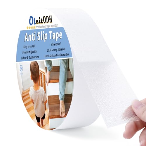 Image of Oleitodh Clear Non-Slip Tape, 2In x 60Ft, Transparent Safety Grip | Non Slip Traction Tape for Stairs, Wet Surfaces, Bathroom Entry, Boat, Outdoor Steps. Invisible, Comfortable Barefoot Texture
