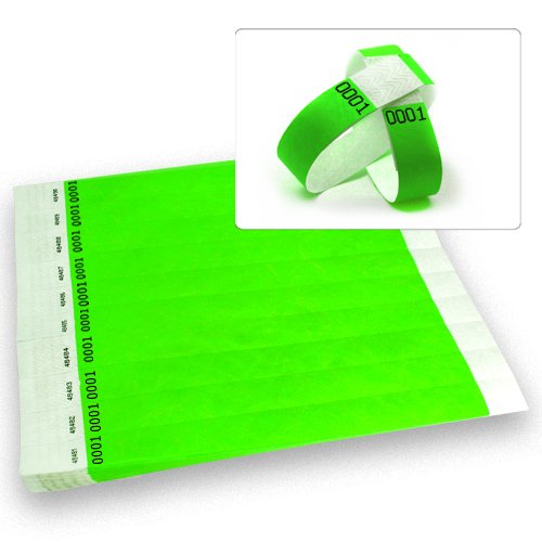 WristCo Neon Green Duplicate # Tyvek Wristbands for Events - 500 ct (250 of Each #) - Waterproof Recyclable Comfortable Tear Resistant Paper Bracelets
