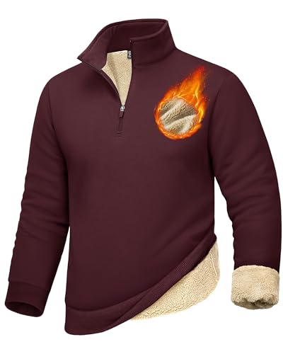 Image of MAGCOMSEN Men's Quarter Zip Pullover Smart Casual Jumpers Thermal Fleece Sweatshirts Warm Winter Tops WineRed-M