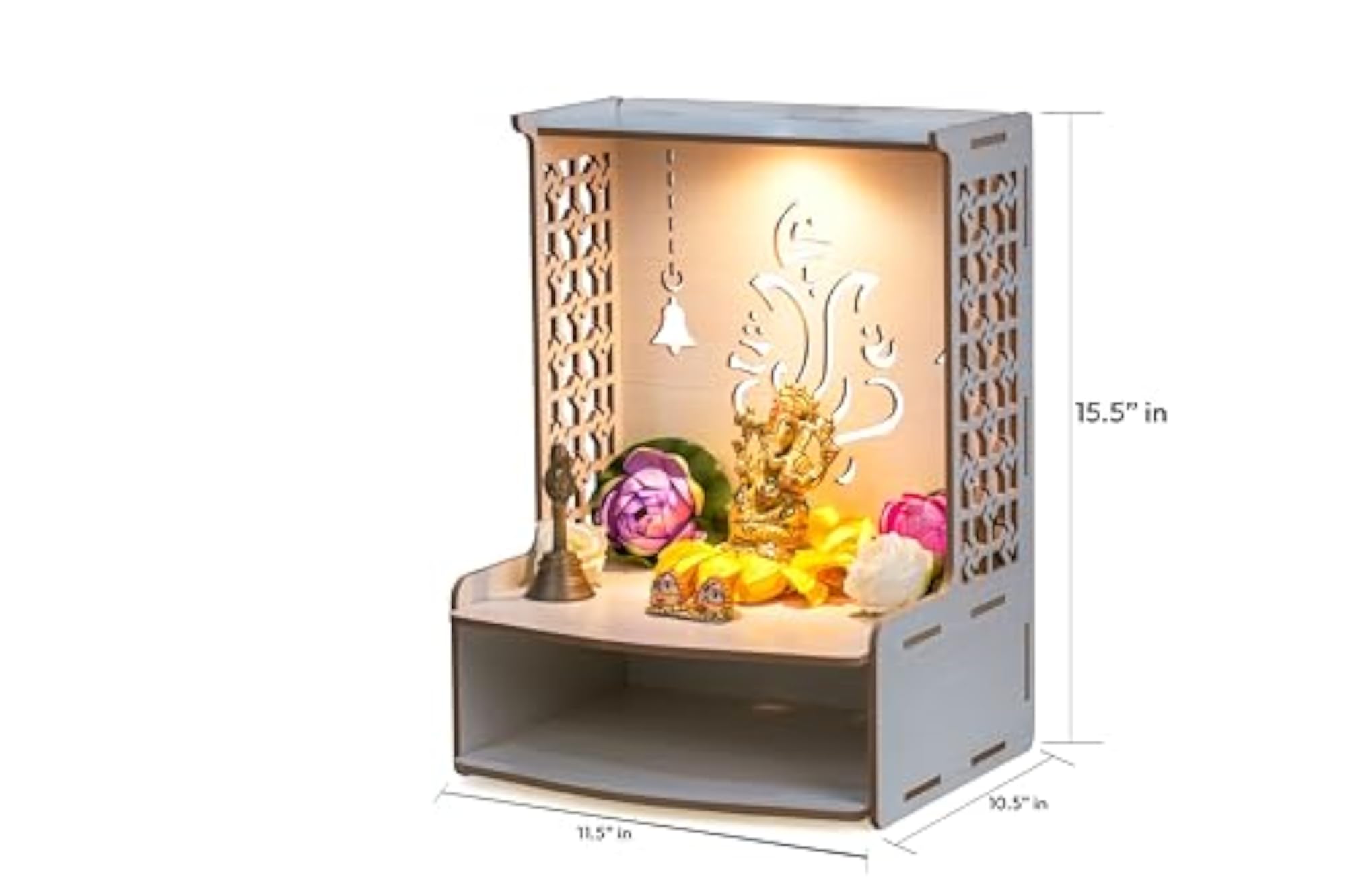Wooden Temple Puja Mandir with LED Spot Light
