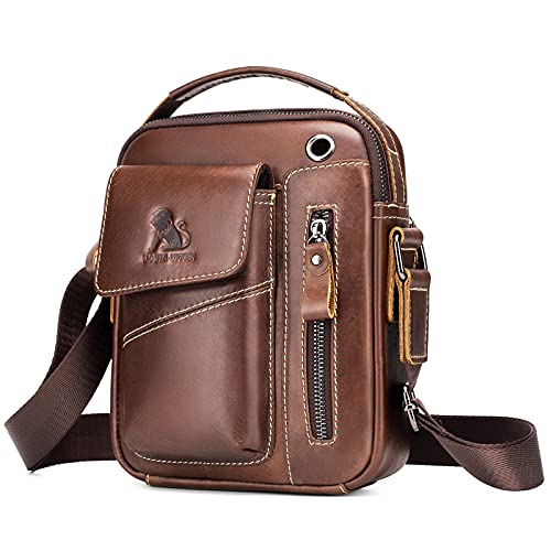 BAIGIO Umhängetasche Herren Leder Schultertasche Vintage Crossbody Bag Messenger Herrentasche zum Umhängen Ledertasche Männer Tasche mit Verstellbarem Gurt für Business Arbeit Reise, Braun