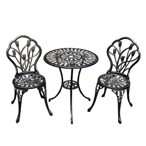 TangXiaoQi Antike gegossene Aluminium Taverne Set, 3-teiliges Set, Gartenmöbel Set mit Zwei Stühlen und rundem Tisch, dekoratives Design, Bronze Aussehen (Tulpe) TangXiaoQi Antike gegossene Aluminium Taverne Set, 3-teiliges Set, Gartenmöbel Set mit Zwei Stühlen und rundem Tisch, dekoratives Design, Bronze Aussehen (Tulpe)