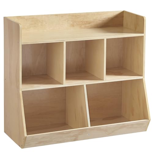 SUNHY Montessori Shelf Plywood Toy Storage Organizer for Books Toys 3 Shelf Bookcase 5-Section Storage Cabinet Toddler Book Shelf for Kids Rooms Playroom Nursery Kindergarten