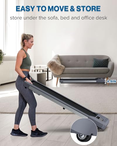12% Incline Walking Pad Treadmill 340 lb Capacity, Under Desk Treadmill for WFH, Voice Controlled Small Desk Treadmill Work with KINOMAP Apple Health, Portable Treadmill for Home,Office, Apartment