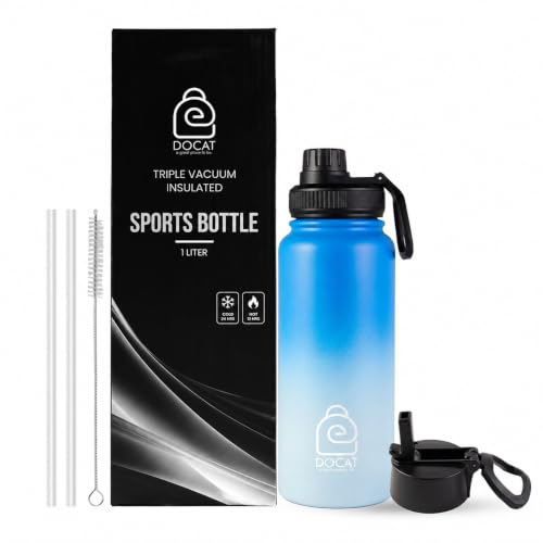 Image of DOCAT Water Bottle 1 Litre, Stainless Steel Sipper Water Bottle, Leak Proof Lid, Rust Proof, 24 Hours Hot and Cold Thermosteel Vacuum Insulated Water Bottle (Ocean Blue, 1000 ml)