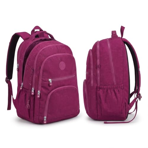 Mochila Grande 30L Nylon Impermeável Feminina Masculina Escolar Juvenil Notebook 15' — Mochila Preta Resistente com Múltiplos Bolsos, Leve, Casual e Reforçada para Escola e Viagens (Vinho)