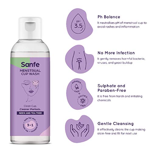 Image of Sanfe FDA Approved Silicone Reusable Menstrual Cup - Small Size with Pouch, Mini Apple Cider Vinegar & Cranberry Intimate Wash & Cup Wash | Ultra Soft Period Cup Made with Liquid Medical Grade Silicone Protection