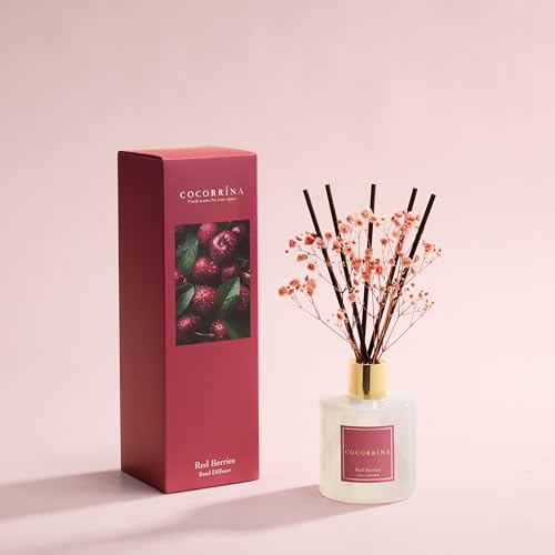 Image of COCORRINA Reed Diffuser - Red Berries 6.7 fl oz Reed Diffuser with Sticks, Home Bedrrom Bathroom Shelf Decor