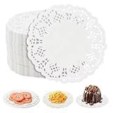 2,📏【Dimensions Généreuses et Quantité】 Format rond de 11.5cm couvrant parfaitement les grands plateaux et plats creux. Notre lot de 150 napperons papier dentelle offre une réserve abondante pour événements professionnels et familiaux, assurant disponibilité et cohérence esthétique.