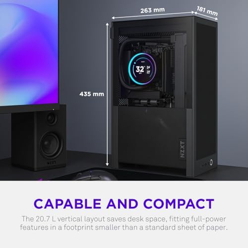 NZXT H2 Flow – Mini-ITX 20.7L High Airflow PC Case – Includes 2 x 120mm Top Fans & PCIe 5.0 Riser Cable – 331mm GPU – 280mm Radiator – Black