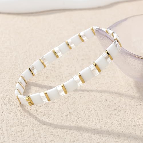 Image of KELITCH Women Stretch Bracelets Mixed Tila Seed Beaded Bracelets Lucky Jewelry for Women Lovers