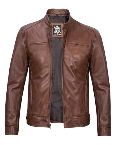 Image of Decrum Mens Leather Jacket - Cafe Racer Style Real Lambskin Leather Jacket Men
