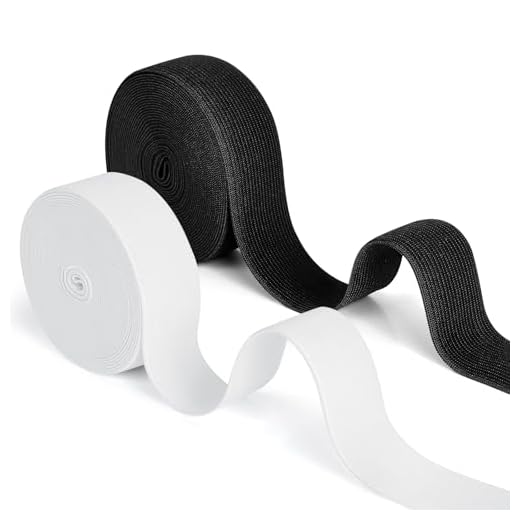 Romon Gummiband Breit Nähen, 30mm × 10m Gummibänder Nähen, 2 Stück Elastisches Band Gummizug Schwarz Weiß für Hosengummi DIY Handwerk Stoffe zum Nähen - Nicht Leicht Verformbar - Elastisches Farbband