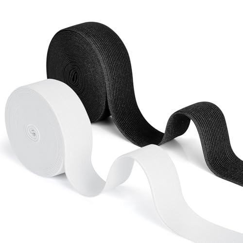 Romon Gummiband Breit Nähen, 30mm × 10m Gummibänder Nähen, 2 Stück Elastisches Band Gummizug Schwarz Weiß für Hosengummi DIY Handwerk Stoffe zum Nähen - Nicht Leicht Verformbar - Elastisches Farbband