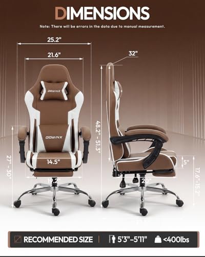 Image of Dowinx Ergonomic Gaming Chair with Footrest & Massage Lumbar, 2D-Linkage Armrests for Computer Chair 330lbs with Headrest Pillow for Office, Home, Streaming and Long Gaming Sessions, Fabric Brown