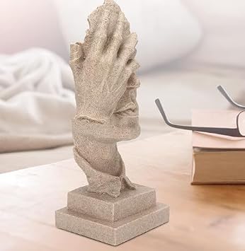 Abstract Thinker Resin Sculpture – Modern Silent Face Statue with Hand – 33cm Tall Stone Effect Decorative Ornament for Home Office Desk Shelf – Minimalist Art Figurine Gift for Men Women Decor
