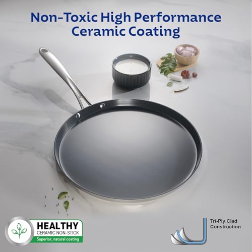 Image of TRAMONTINA Fusao Healthy Triply Ceramic 28cm Dosa Tawa | Non Toxic (PFAS /PTFE /PFOA Free) Dosa Tawa | Uttapam Tawa | Roti Tawa | Parantha | Induction Friendly I 10 Year Warranty