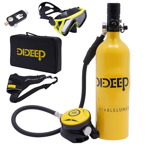 1L Lung Tank Mini Scuba Tank, Portable Scuba Tanks Diving Tanks Kits 15-20 Minutes Underwater Diving Gear w/Tank Gear Mirror, Inflation Adaptor, Mini Carrying Bag