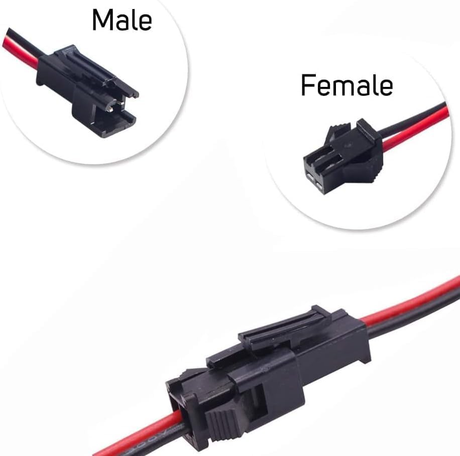 Image of 2 Pair 2 Pin JST SM Connector Pair, 22 AWG Wire 2-Way Quick Connect Plug for LED Light Strips and DIY Electronics Projects