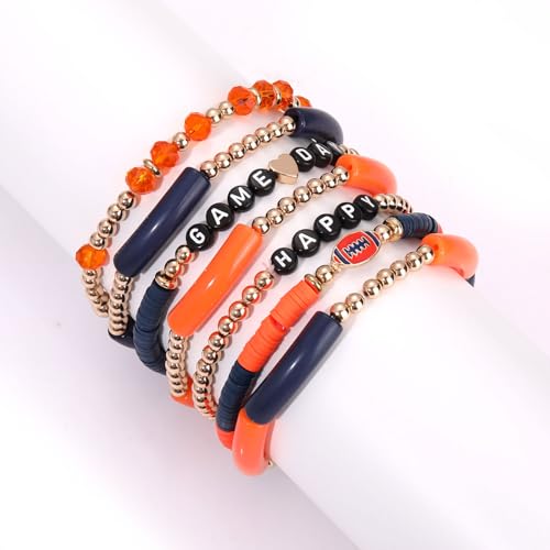 Football Bracelet for Women Beaded Heishi HAPPY GAME DAY Stretch Bracelet Sports Football Charm Bracelet Game Day Accessories Outfit Football Mom Jewelry Gifts2