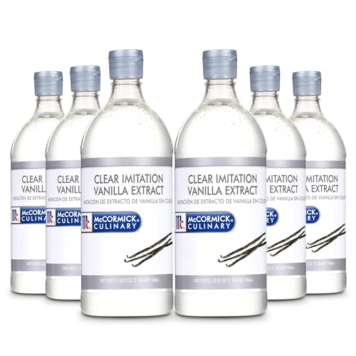 Image of McCormick Culinary Clear Imitation Vanilla Extract, 32 fl oz (Pack of 6) - Six 32 Fluid Ounce Bottles of Clear Vanilla Flavoring for Baking, Perfect in Baked Goods, Frostings, Custards and Desserts