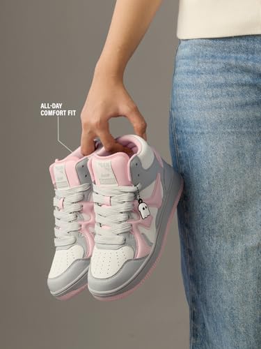 Image of The Souled Store UBZ Ascend: Women and Girls High Top Sneakers | Colourblocked Trainer with Durable PU Upper, Thick Rubber Sole & Padded Collar
